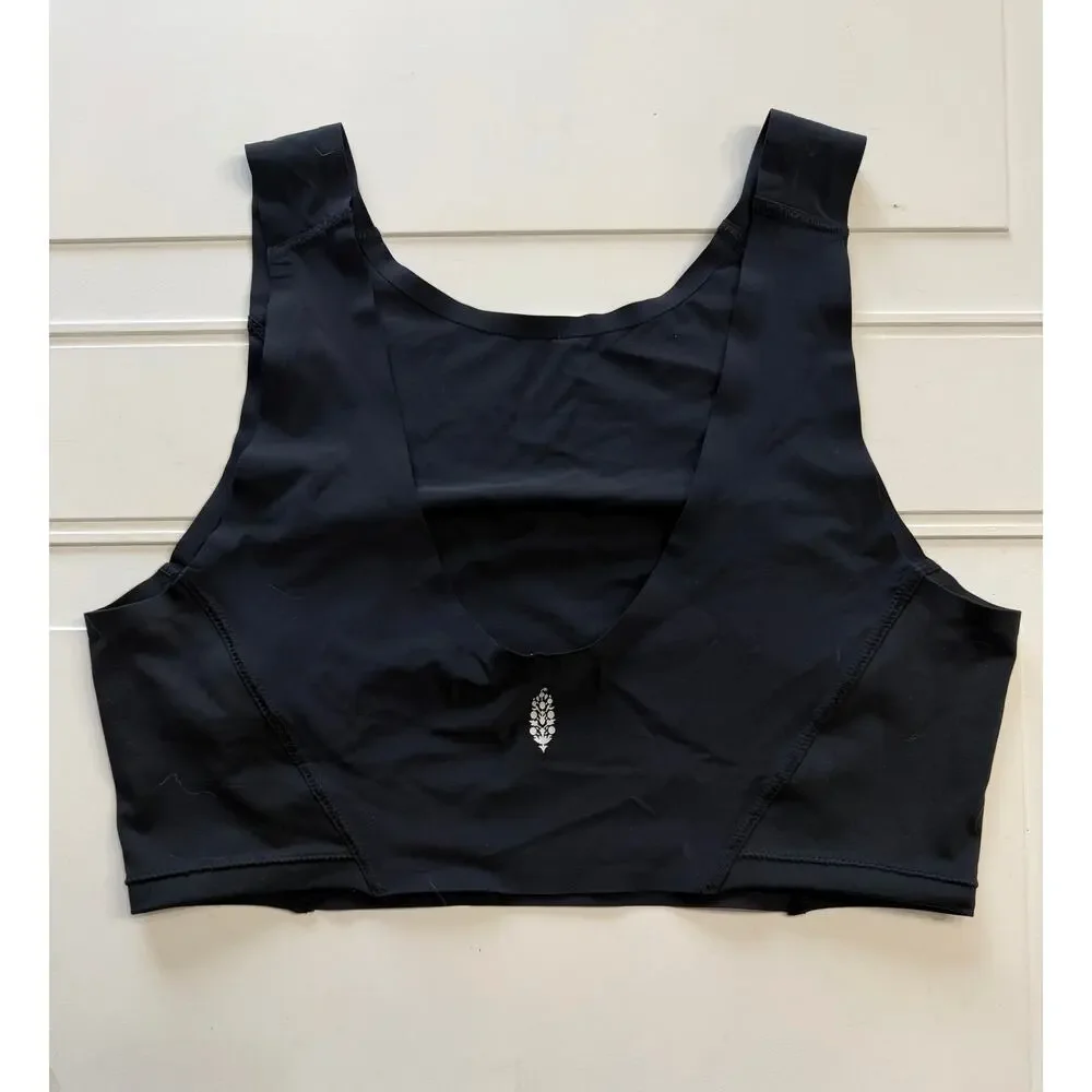 Free People FP Movement Womens Sz M Black Lightweight Nylon Sports Bra Crop Top